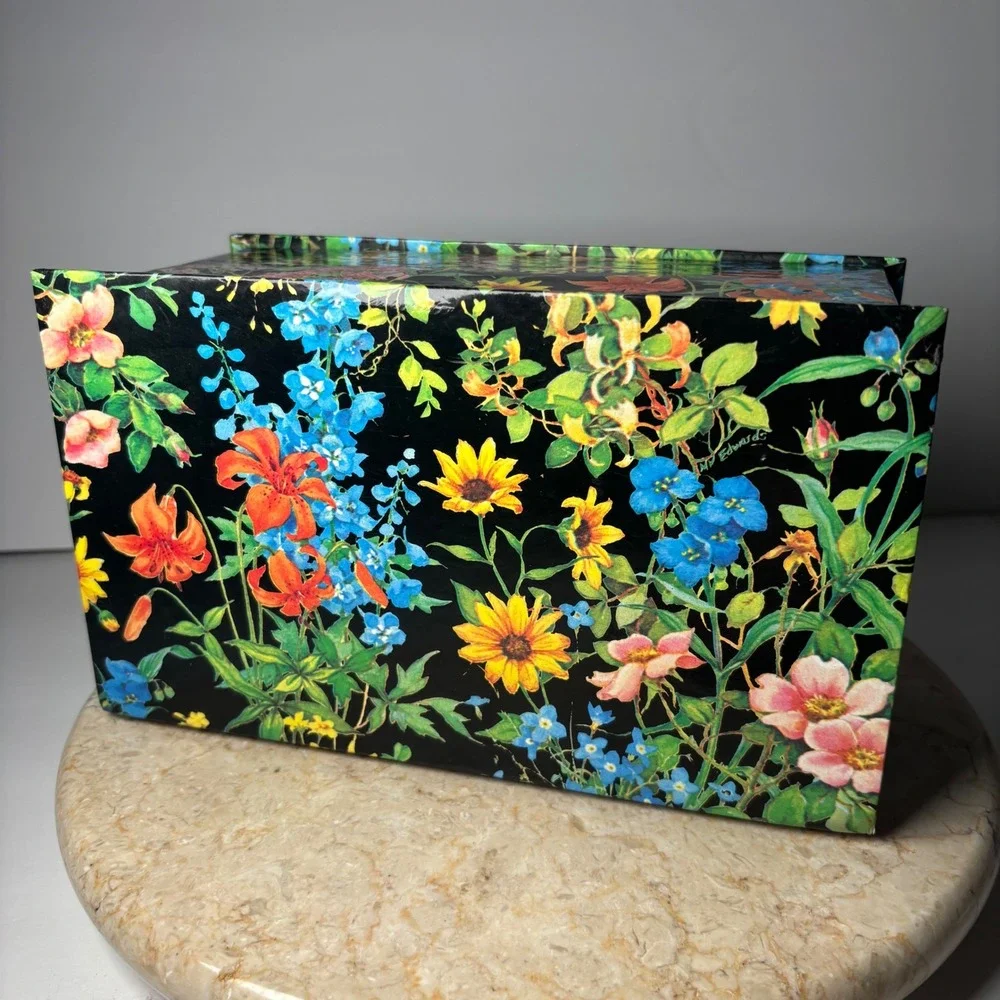 Vintage Floral Botanical 4 Drawer Jewelry Chest Organizer Boho Retro Cottage